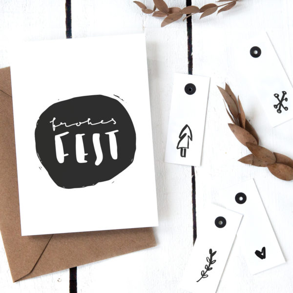 Set Karte und Geschenkanhänger Frohes Fest Kleine Papeterie
