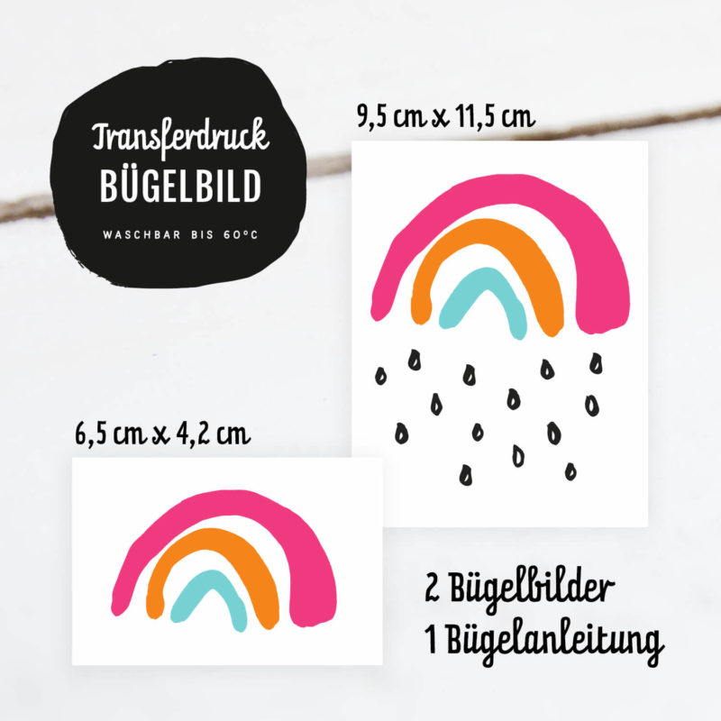 Lieferumgang Bügelbilder Set Kleiner Regenbogen 2 Stück inklusive Anleitung