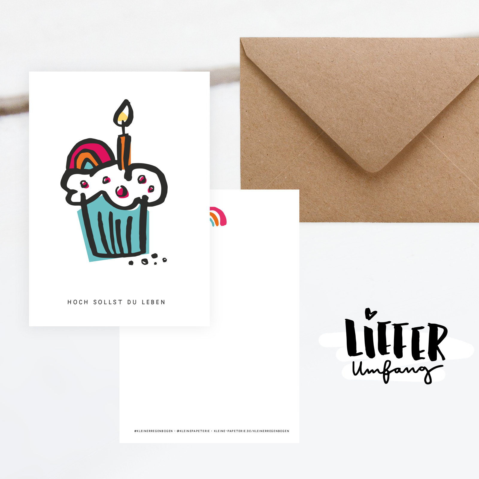 Geburtstagskarte Hoch sollst du Leben Lieferumfang Kleine Papeterie