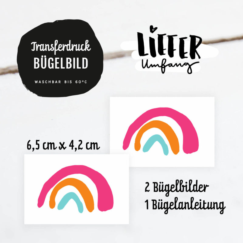 Lieferumgang Bügelbilder Set Mini Regenbogen 2 Stück inklusive Anleitung