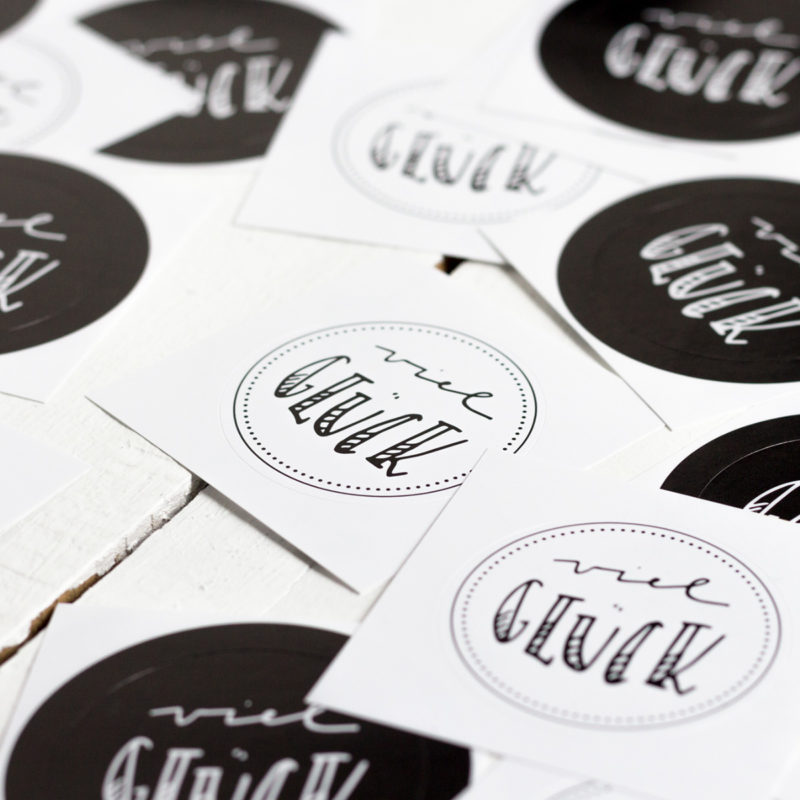 Viel Glück Sticker schwarz weiß Handlettering Details Kleine Papeterie