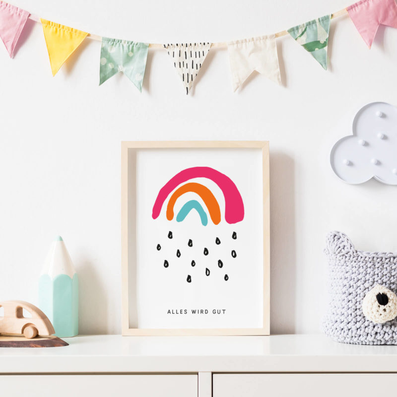 Regenbogen Poster Alles wird gut im Kinderzimmer