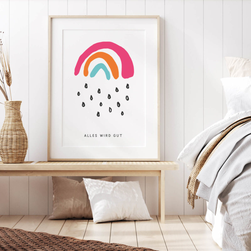 Gerahmtes Poster Alles wird gut mit dem Motiv Kleiner Regenbogen