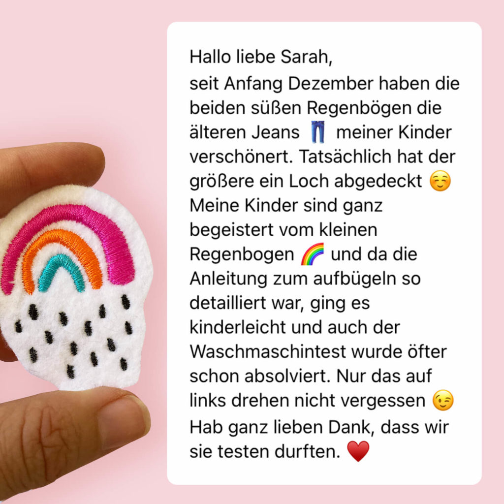 Kundenfeedback zu den Bügelflicken Kleiner Regenbogen