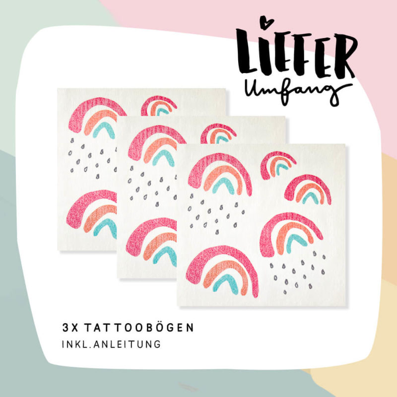 Lieferumfang Klebetattoo Set Kleiner und Mini Regenbogen