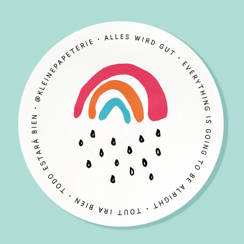 Sticker Alles wird gut mehrsprachig rund mit dem Kleinen Regenbogen aus Stuttgart